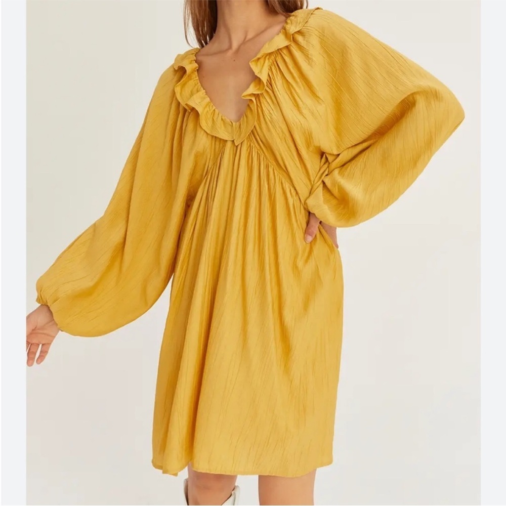 Crescent Mustard Yellow Long Dolman Sleeve Mini Dress Size XS
